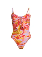 Painted Fishes Knotted One-Piece Swimsuit