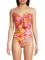 Painted Fishes Knotted One-Piece Swimsuit