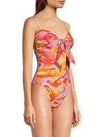 Painted Fishes Knotted One-Piece Swimsuit