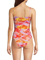 Painted Fishes Knotted One-Piece Swimsuit