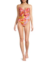 Painted Fishes Knotted One-Piece Swimsuit