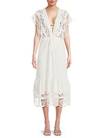 Guipure Lace Linen-Blend Midi-Dress