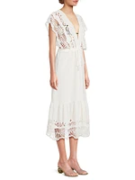 Guipure Lace Linen-Blend Midi-Dress