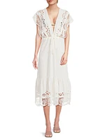 Guipure Lace Linen-Blend Midi-Dress