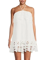 Guipure Lace Linen-Blend Halter Minidress