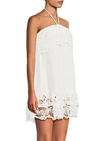 Guipure Lace Linen-Blend Halter Minidress