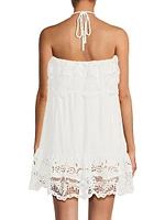 Guipure Lace Linen-Blend Halter Minidress