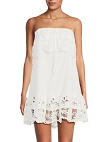 Guipure Lace Linen-Blend Halter Minidress