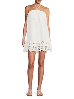 Guipure Lace Linen-Blend Halter Minidress