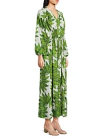 Palm Fan Long-Sleeve Maxi Dress