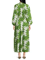 Palm Fan Long-Sleeve Maxi Dress