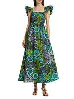 Lizzy Printed Cotton Ruffled Maxi Dress