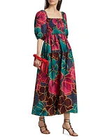 Lola Floral Cotton Puff-Sleeve Maxi Dress