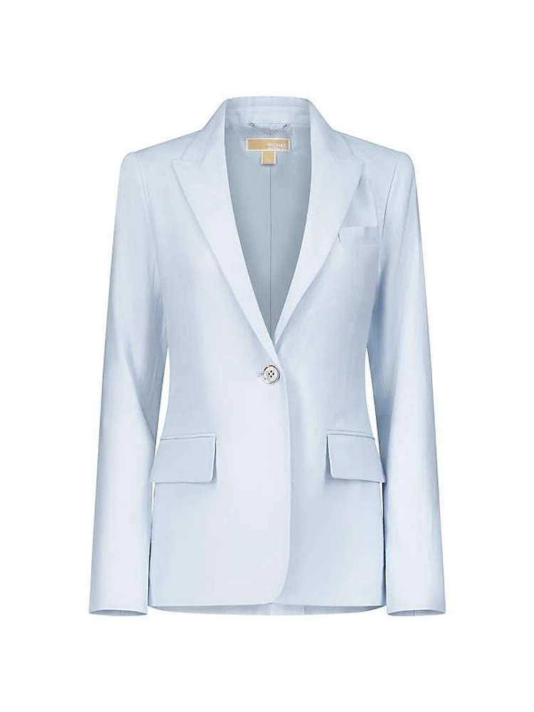 Fitted Linen-Blend One-Button Blazer