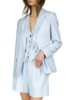 Fitted Linen-Blend One-Button Blazer