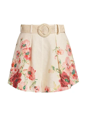 Lightburst Floral Linen Belted Shorts