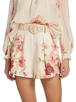 Lightburst Floral Linen Belted Shorts