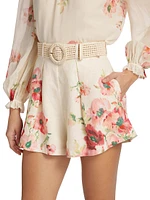 Lightburst Floral Linen Belted Shorts