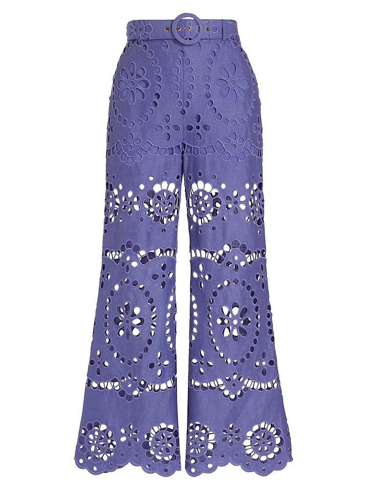 Pop Eyelet-Embroidered Flared Pants