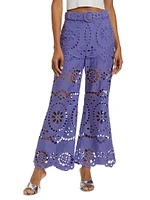 Pop Eyelet-Embroidered Flared Pants