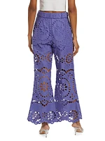 Pop Eyelet-Embroidered Flared Pants