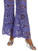 Pop Eyelet-Embroidered Flared Pants