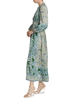 Ottie Plunge Paisley Linen Midi-Dress