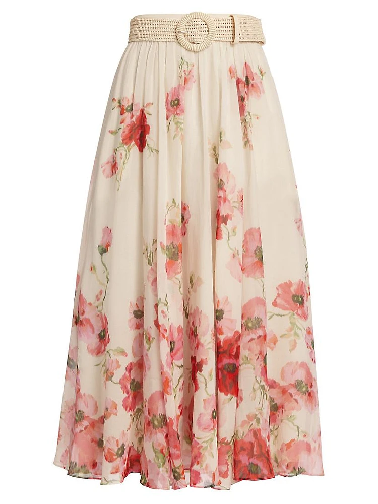 Lightburst Floral Cotton-Silk Maxi Skirt