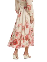 Lightburst Floral Cotton-Silk Maxi Skirt