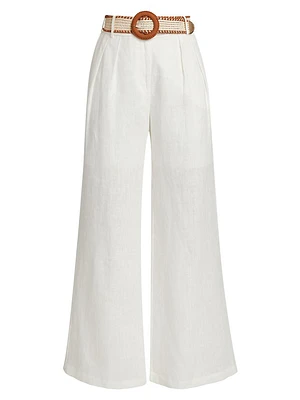 Golden Tuck Linen Wide-Leg Pants