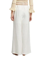 Golden Tuck Linen Wide-Leg Pants