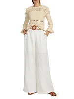 Golden Tuck Linen Wide-Leg Pants