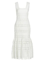 Pop Linen Lace Paneled Midi-Dress