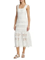 Pop Linen Lace Paneled Midi-Dress