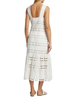 Pop Linen Lace Paneled Midi-Dress