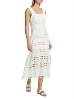 Pop Linen Lace Paneled Midi-Dress