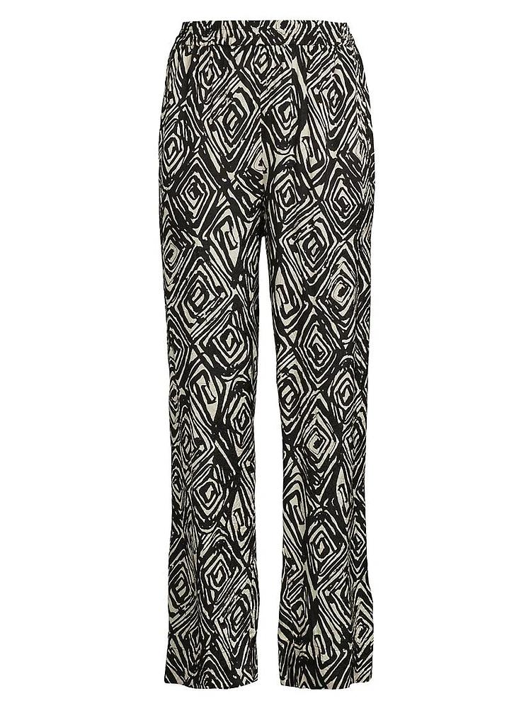 Peonos Printed Shantung Straight Pants