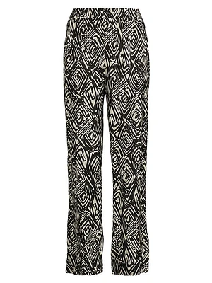 Peonos Printed Shantung Straight Pants