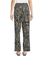 Peonos Printed Shantung Straight Pants