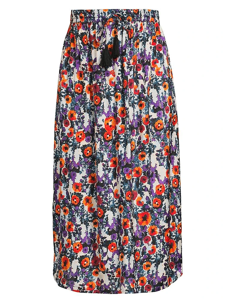 Silja Floral Tassel Midi-Skirt