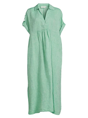 Orsola Linen Cuffed-Sleeve Midi-Dress