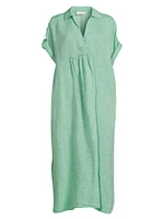 Orsola Linen Cuffed-Sleeve Midi-Dress