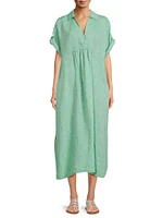 Orsola Linen Cuffed-Sleeve Midi-Dress