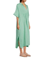 Orsola Linen Cuffed-Sleeve Midi-Dress