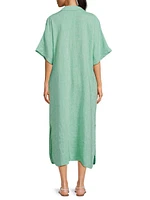 Orsola Linen Cuffed-Sleeve Midi-Dress