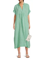 Orsola Linen Cuffed-Sleeve Midi-Dress