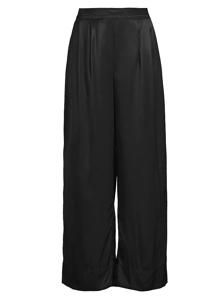 May Patty Pleated Twill Wide-Leg Pants