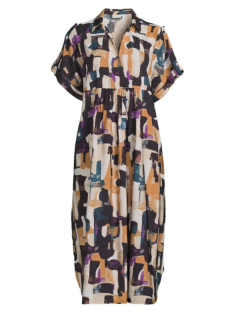 Orsola Printed Cuff-Sleeve Midi-Dress