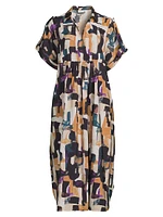 Orsola Printed Cuff-Sleeve Midi-Dress