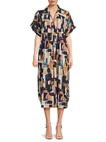 Orsola Printed Cuff-Sleeve Midi-Dress